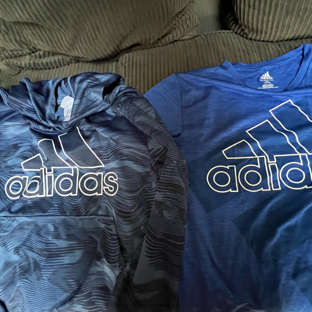 Adidas Youth XL Boys Breathable Sporty Tee Hoodie Blue Lot